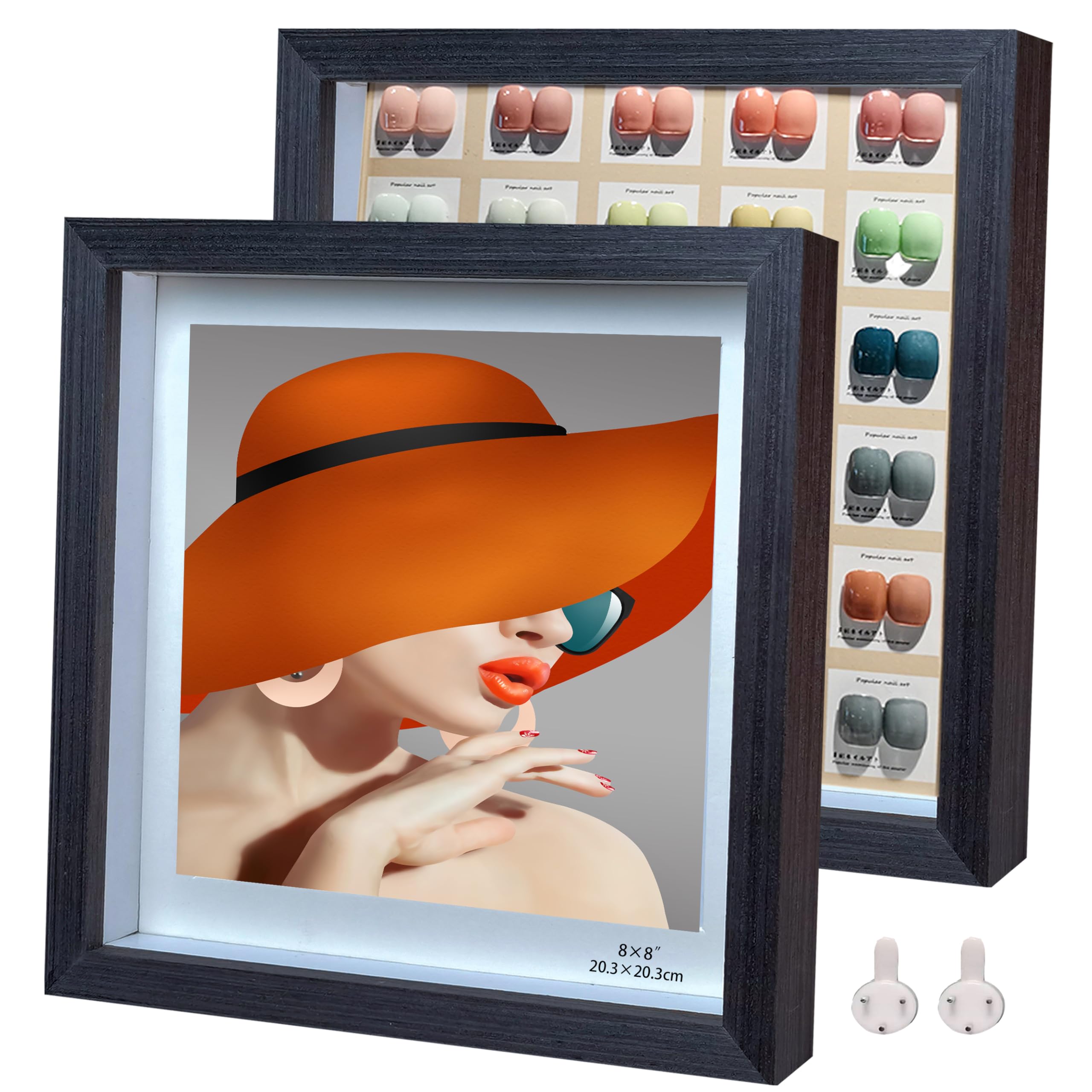 Houstimi Solid Wood Shadow Box Frame 8x8 Black Picture Frames 3D Deep Box 2 Pack Small Shadow Box Display Case Internal Depth 0.6 inches for Wall Or Tabletop — image 1