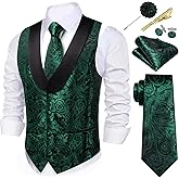 Barry.Wang Mens Paisley Vest Tie Set Silk Jacquard Flower Shawl Collar Suit Waistcoat Tuxedo 6PC Wedding Party