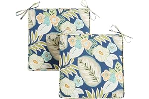 Greendale Home Fashions Outdoor 18-inch Square Reversible Seat Cushion with Ties, 2-Pack, Magnolia Floral 2 Count