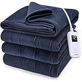 Sunbeam Royal Ultra Fleece Heated Electric Blanket, Twin Size, 84" x 62", 12 Heat Settings, 12-Hour Auto Shut-Off, Indigo
