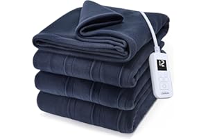 Sunbeam Royal Ultra Fleece Heated Electric Blanket, Twin Size, 84" x 62", 12 Heat Settings, 12-Hour Auto Shut-Off, Indigo