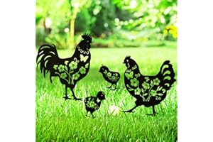 Lebsitey Metal Chicken Stakes Chicken Decorative Garden Stakes, 14"" Chicken Garden Decor, Black Chicken Silhouette Yard Lawn Outdoor Decorations for Chicken Lovers Garden Decoration (Chicken)