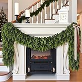 DERJLY 9 Ft Christmas Cedar Garland: Artificial Real Touch Soft Thick Green Garlands Decorations for Outdoor Indoor Home Front Mantle Fireplace Holiday Party Decor