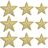 MISDONR 15pcs Gold Star Iron On Patches, 3 Sizes Glitter Star Embroidered Patch Cute Applique DIY Decorative Accessories for Clothes Backpacks Jackets Hats