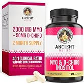 Ancient Bliss Myo &amp; D-Chiro Inositol Supplement, 40 to 1 Ratio, Helps in Ovarian Function Support for Women, Vitamin B8 Helps to Regulate Menstrual Cycle, 2050mg per Serving, 120 Vegan Capsules