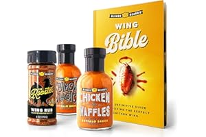 BLONDE BEARD'S Chicken Wing Cooking Kit - Gift Set, Variety 4 Pack (Mild-Hot): Chicken & Waffles and Black Magic Buffalo Sauce, Rooster wing Rub, Wing Cookbook - Gluten Free, All Natural, Perfect Grilling Gift Set
