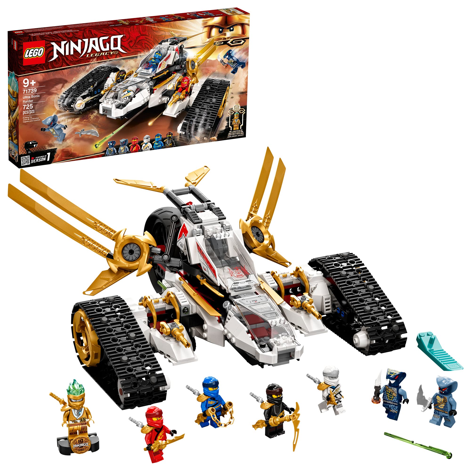 LEGO NINJAGO Legacy Ultra Sonic Raider 71739 Building Kit with a Motorcycle, Plane and Collectible Minifigures; New 2021 (725 Pieces), Multicolor, Standard