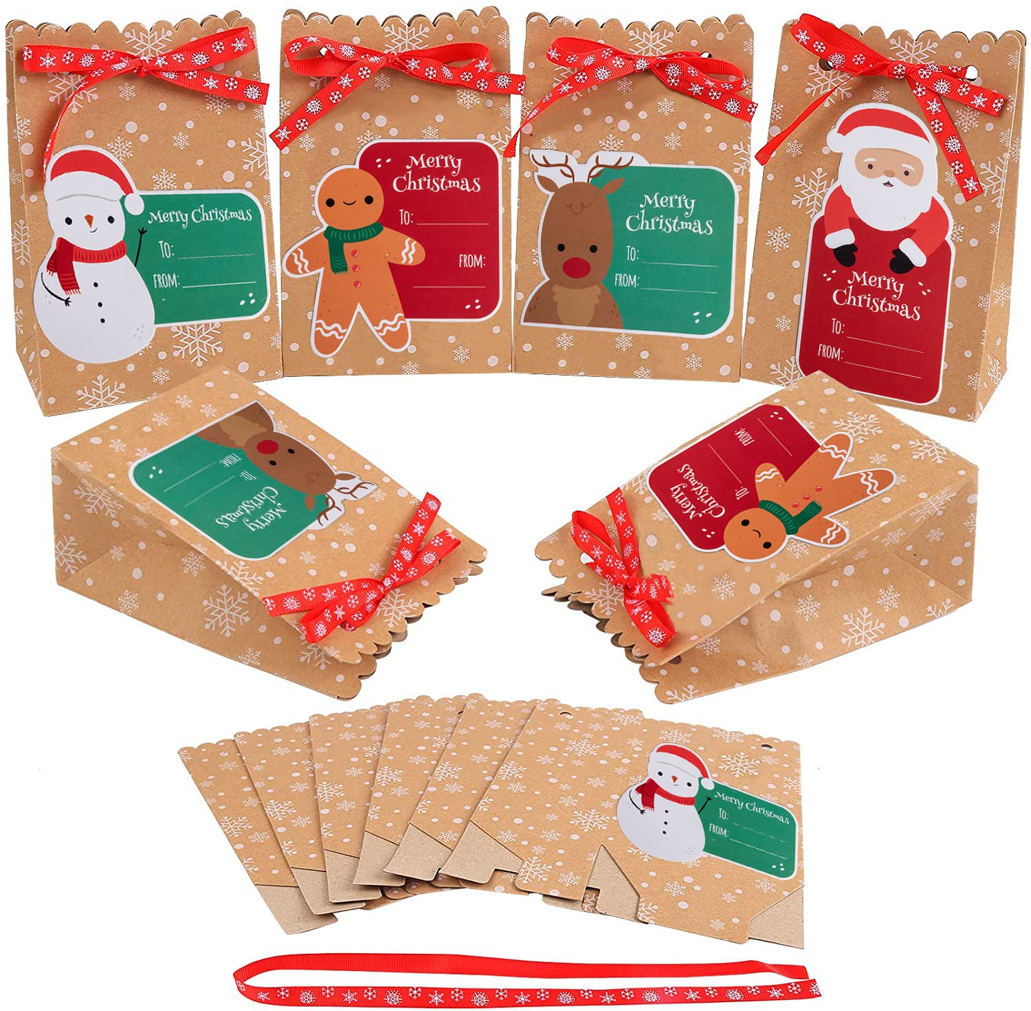 LUOWAN 24pcs Boxes, Bags & Tags Set, Brown Kraft Paper, 12 x 7 x 18.5cm, Perfect for Christmas Parties & Gifts