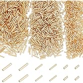 PH PandaHall 1500pcs 3 Sizes Glass Bugle Beads, 5/9/12x2mm Long Tube Beads Metallic Loose Spacer Beads with 0.5mm Hole Craft Bead for DIY Bracelet Necklace Jewelry Making Beading Sewing, Golden