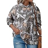 AlvaQ Plus Size Sweatshirt for Women Oversized Hoodie Fall Maple Leaf Print Pullover Hooded Tops Outfits L-4X