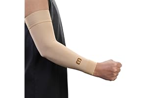 MGANG Lymphedema Compression Arm Sleeve for Women Men, Opaque, 20-30 mmHg Compression Full Arm Support with Silicone Band, Relieve Swelling, Edema, Post Surgery Recovery, Single Beige M