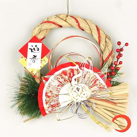 Amazon Co Jp お正月飾り しめ縄 花扇 正月 賀正 しめ飾り 水引 玄関 お正月リース 開運飾り 27 28cm Cczxxjp ホーム キッチン