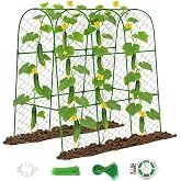 Amoskey Cucumber Trellis for Raised Beds, Cucumber Trellis for Climbing Plants Outdoor, with Garden Netting and Plant Clip, Metal Arch Garden Trellis Ideal for Cucumbers, Tomatoes, and Flowers