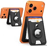 HiWe for Magsafe Wallet Stand with Airtag Holder, Strongest Magnetic Wallet for iPhone 17/16/15/14/13/12 Series, 6 Cards Holder, ID Window, Leather RFID, 3 Slots, Black