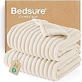 Bedsure ComfyFleece™ Waterproof Dog Blankets for Large Dogs - Soft Pet Cat Blanket Corduroy Fleece for Bed Protector Washable, Cozy Calming Reversible Furniture Protection,60"x80", Cream