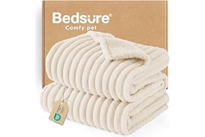 Bedsure Waterproof Dog Blankets for Large Dogs - Soft Pet Cat Blanket Corduroy Fleece for Couch Bed Protector Washable, Cozy Calming Reversible Furniture Protection for Puppy,50"x60", Cream