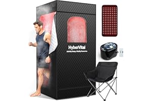 HyberVital Infrared Sauna Box Ultra Detox, Newly Upgraded Portable Home Sauna with 4L 1500W Steamer, Heats Up to 130℉, Spacious Tent & Ergonomic Chair for Personal Detox Spa