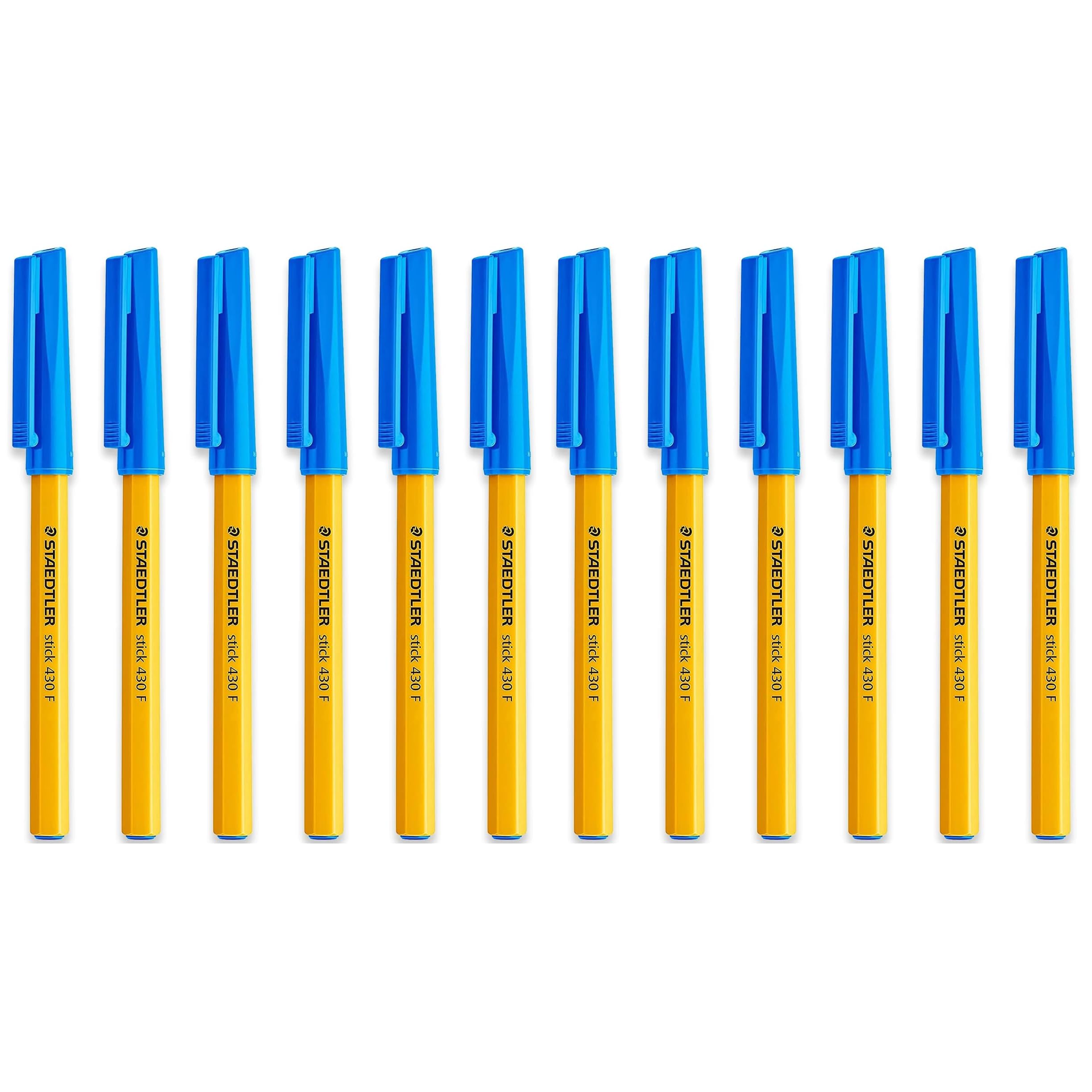STAEDTLER Fine 0.3mm 430 F Stick Ballpoint Pens Writing Pen Smooth - Blue Ink (12)