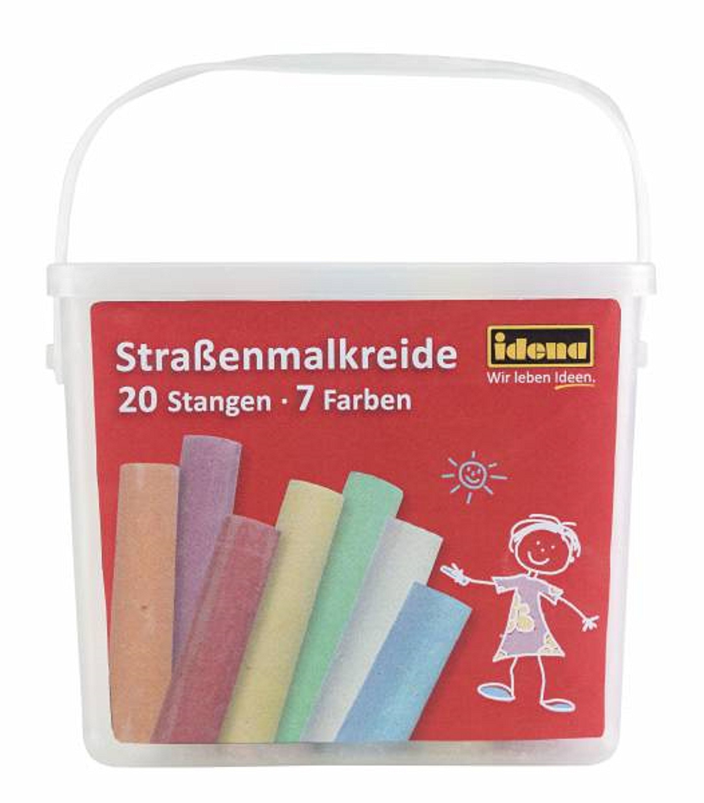 Idena 60042 Street Painting Chalk in Square Box with Handle, 20 Bars in 7 Colours, for Painting Asphalt, Plaster or Concrete