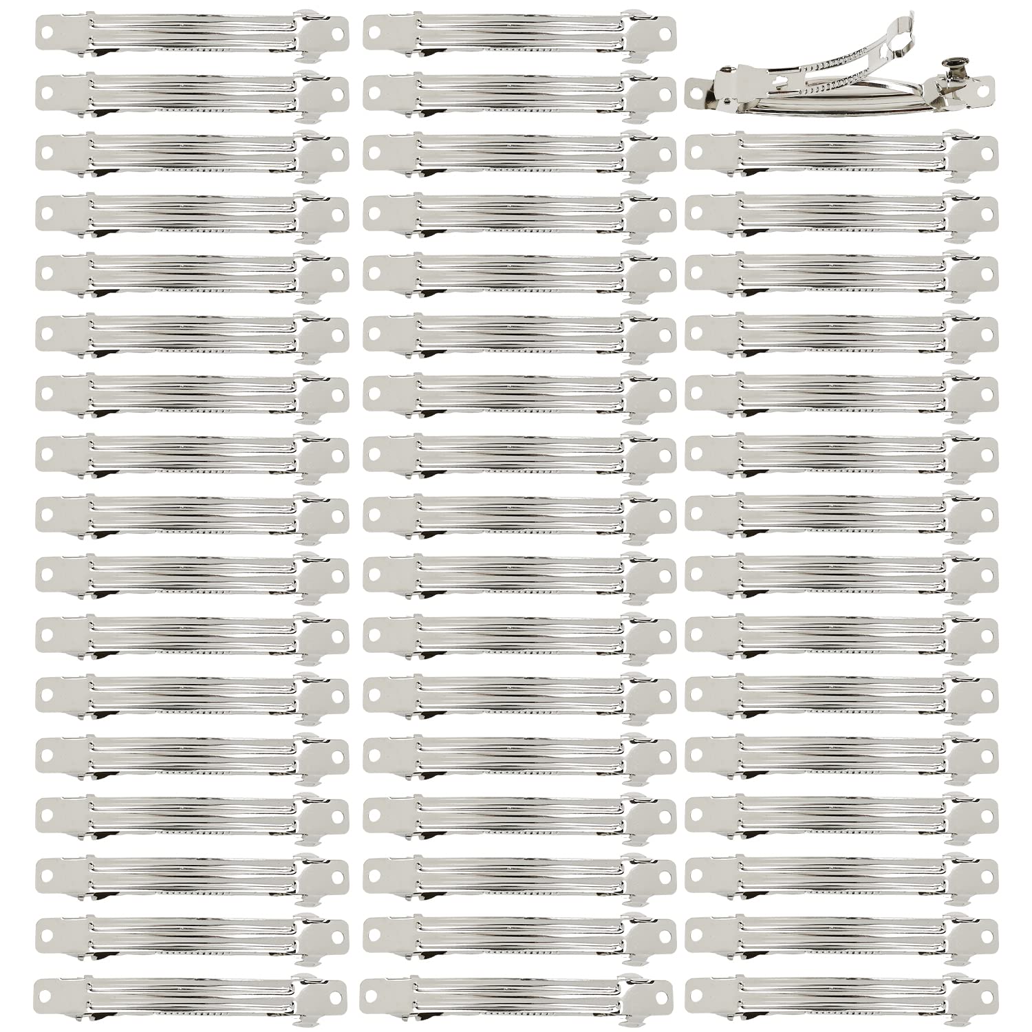 50 Pack 8 CM 3.15 Inch Silver Blank Square Rectangle Metal French Barrette Plain Base Hair Clips DIY Crafting Clips for Bows Ponytail Holder Accessories for Women Girls