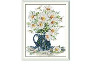 Joy Sunday Cross Stitch Kits 14CT Stamped Daisy Vase 11.8"x14.2" or 30cmx36cm Easy Patterns Embroidery for Girls Crafts DMC Cross-Stitch Supplies Needlework Still Life Series
