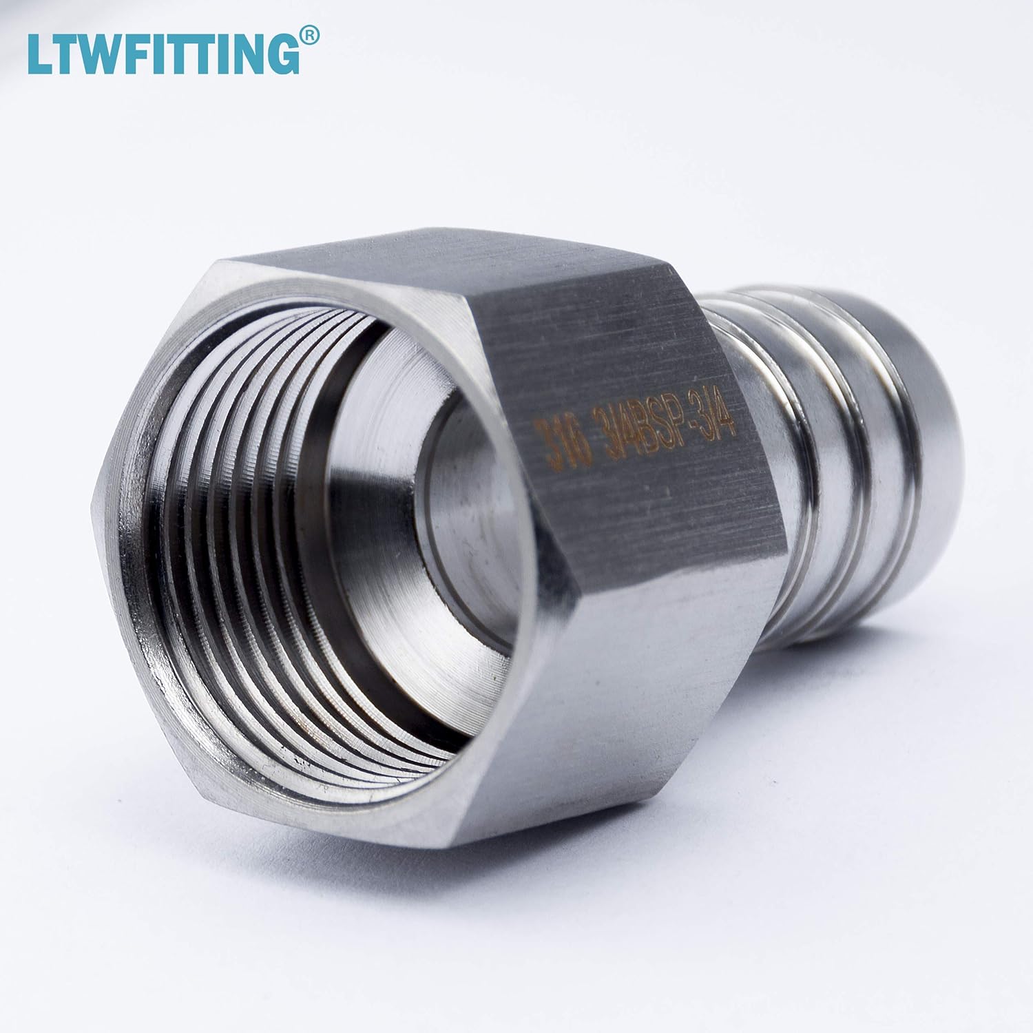 LTWFITTING Stainless Steel 316 BSP Fitting Coupler/Adapter 3/4-Inch Female BSPP x 3/4-Inch(19mm) Hose Barb Fuel Gas (Pack of 5) - Image 3