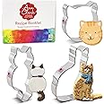 Ann Clark Cookie Cutters 3-Piece Kitty Cat Cookie Cutter Set with Recipe Booklet, Cat Face, Sitting Cat and Curled Cat