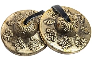 Tingsha Cymbals Bells - Easy To Play - Meditation Mindfulness Chime For Chakra Healing Spiritual Dharma Gifts Handcrafted Tibetan By Himalayan Bazaar (Asta Mangal)