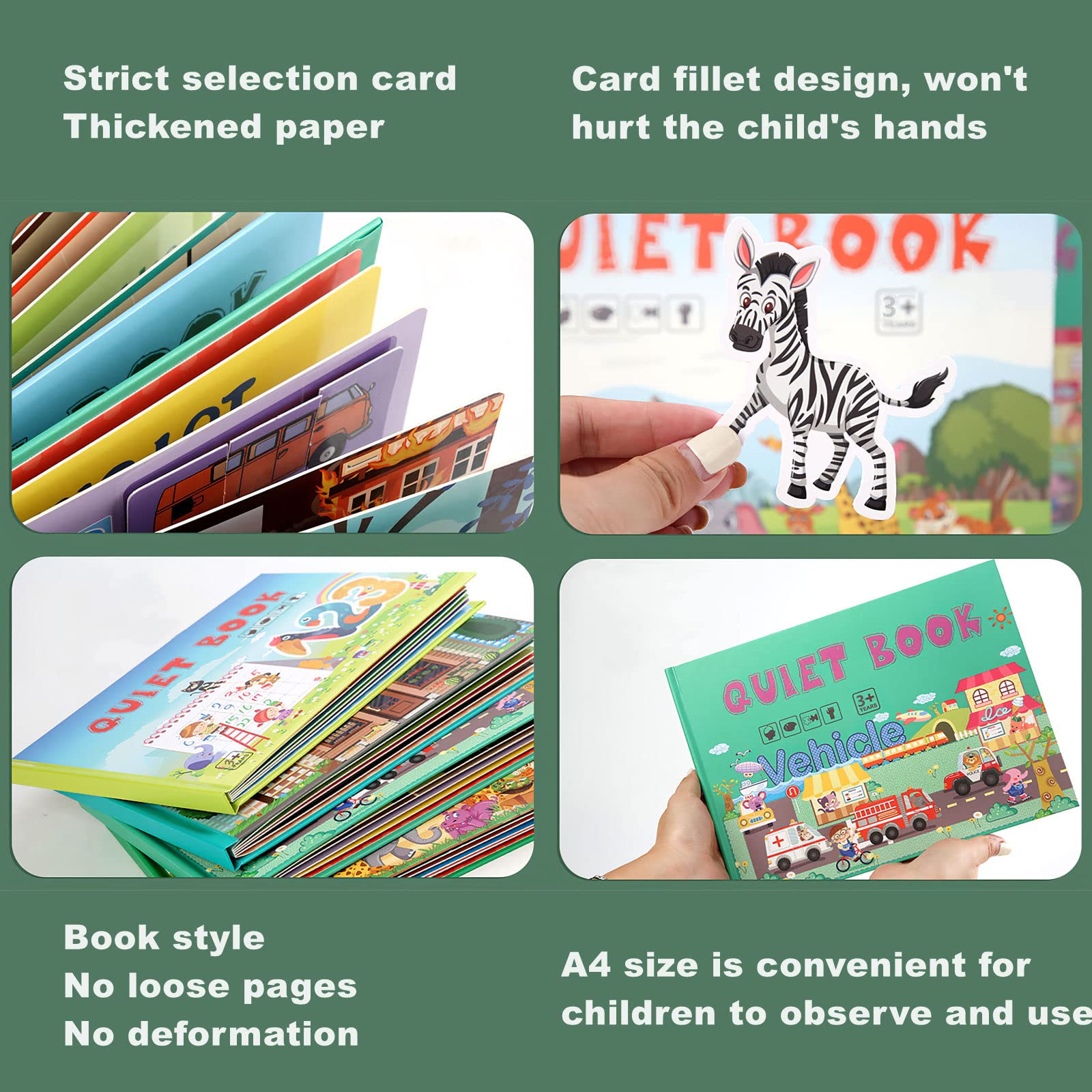 4 Pack DIY Busy Book for Toddlers, Montessori Busy Book for Kids to Develop Learning Skills, Quiet Book, Animal Vehicle Number Fruit Preschool Learning Activities Learning & Education Toys