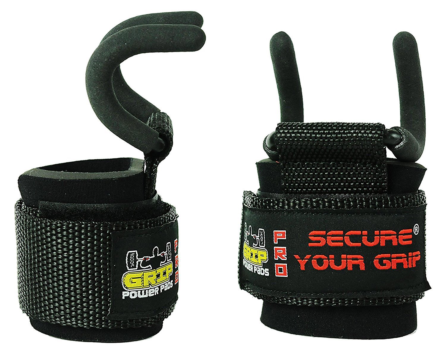 Set of 2 Heavy Duty Straps with Hooks with Neoprene Padding for Weight Lifting Fitness Workout Gym Wrist Support