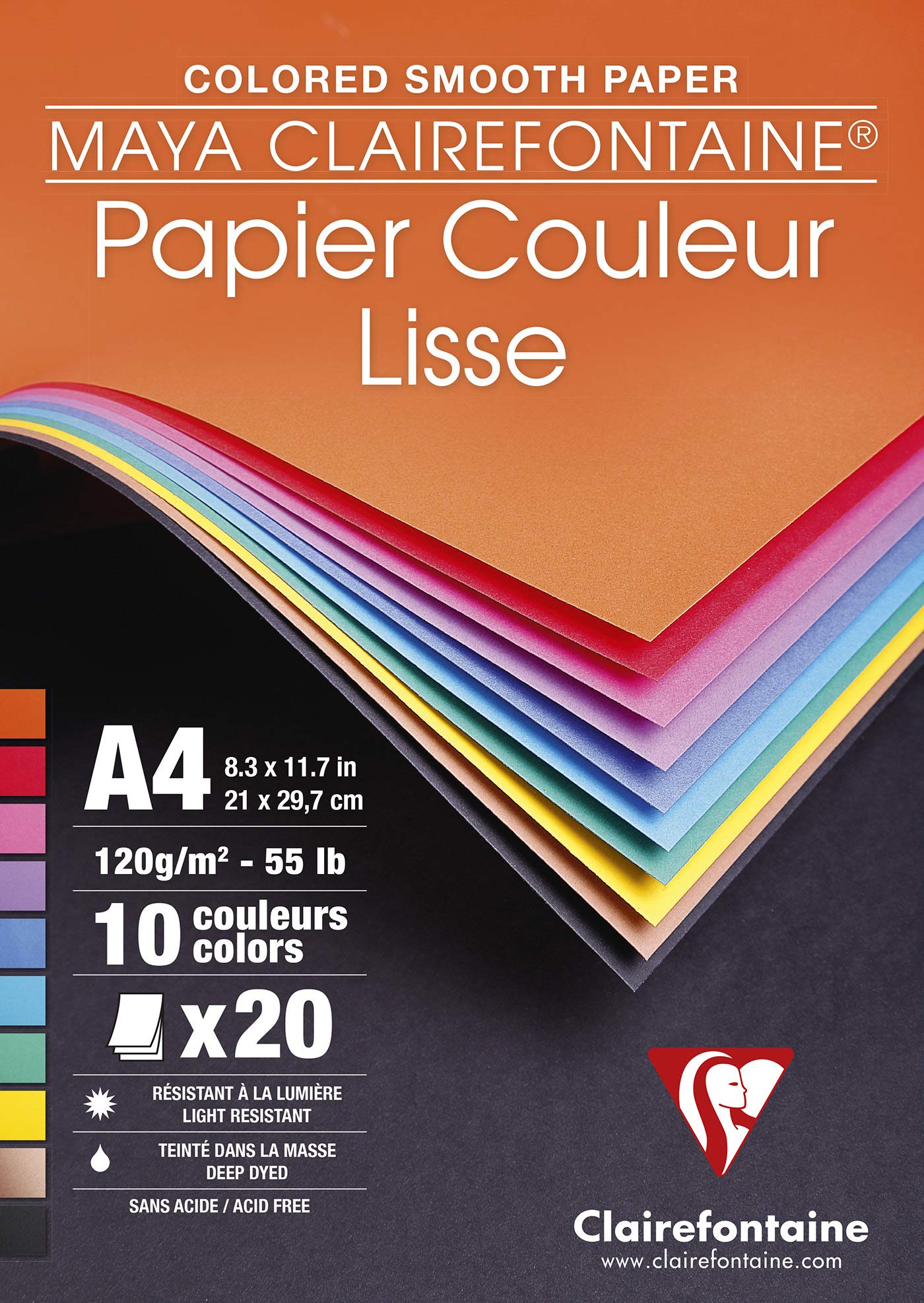 Clairefontaine - Ref 97444C - Maya Smooth Glued Paper Drawing Pad (20 Sheets) - 120gsm - A4 (29.7 x 21cm) - Black Colour - Deep Dyed, Acid Free, pH Neutral