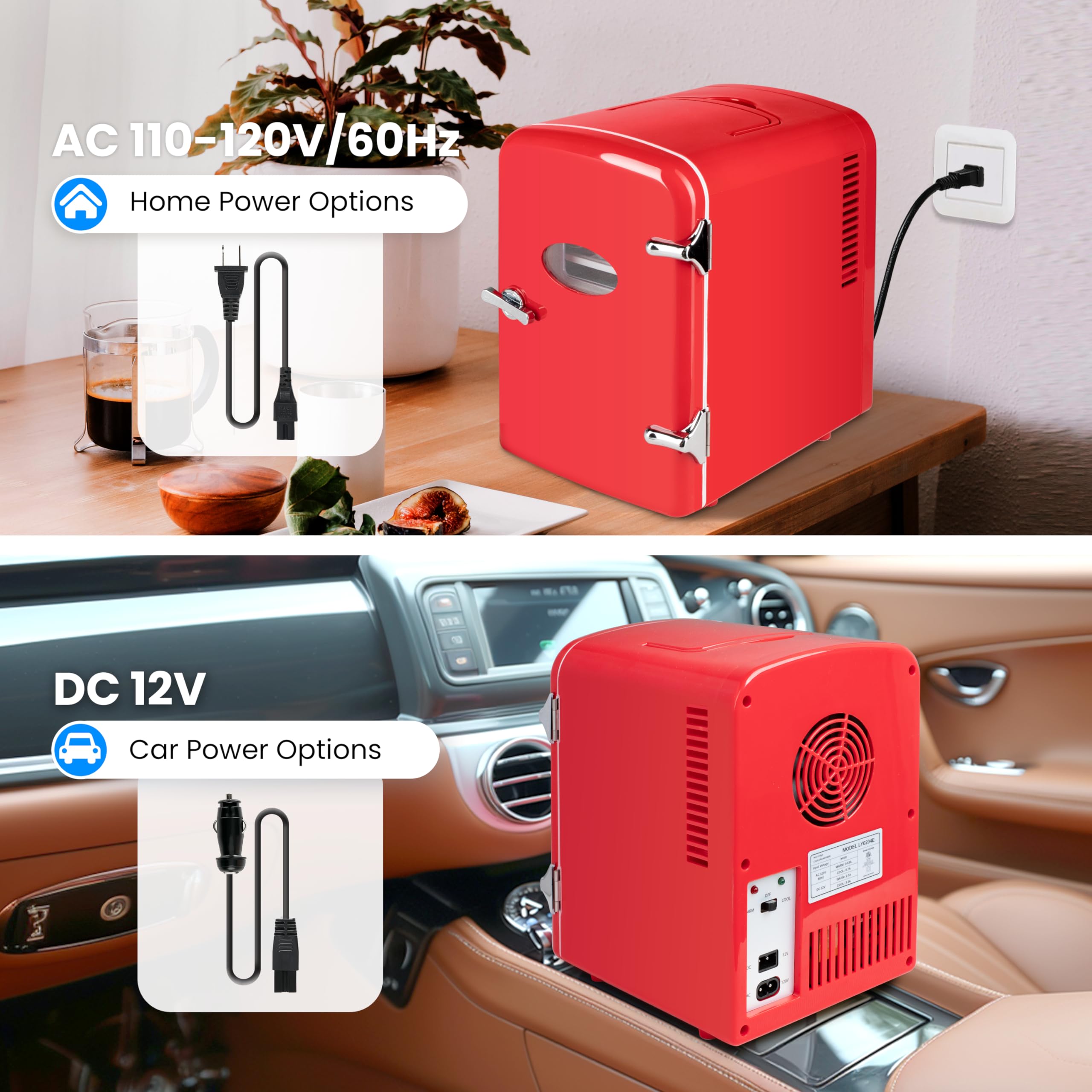 Simple Deluxe 4L Portable Mini Fridge Warmer and Cooler Six 12oz Cans Compact Refrigerator, 100% Freon-Free & Eco Friendly, 4 L, Red