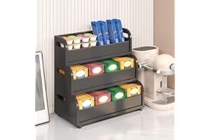 Wisuce Tea Holder for Tea Bags Organizer - Black Bamboo Tea Organizer for Tea Bags 3-Tier Stackable Wall Mount Large Capacity Tea Storage Box to Pantry Countertop Kitchen Office