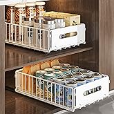 NECHEGI 2 Pack Pull Out Cabinet Organizer, Heavy Duty Slide Out Drawer with No Drill Adhesive or Screw Mount, Carbon Steel Ro