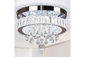 Jenvkoil Crystal Chandeliers Modern Light Fixtures Ceiling Mount Mini Led Celing Ceiling Light Chandelier for Bedroom Living Room Hallway, 6500k Cool White