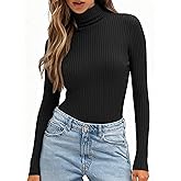 Anbech Womens Long Sleeve Turtleneck Sweater 2025 Cable Knit Lightweight Fitted Pullover Tops S-XL