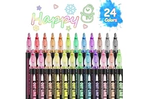 OUNIY Double Line Outline Markers 24 Colors Super Squiggles Glitter Markers Self Outline Metallic Markers, Doodle Shimmer Markers Drawing Pens for Christmas Greeting Card, Birthday Gift, DIY Art Crafts