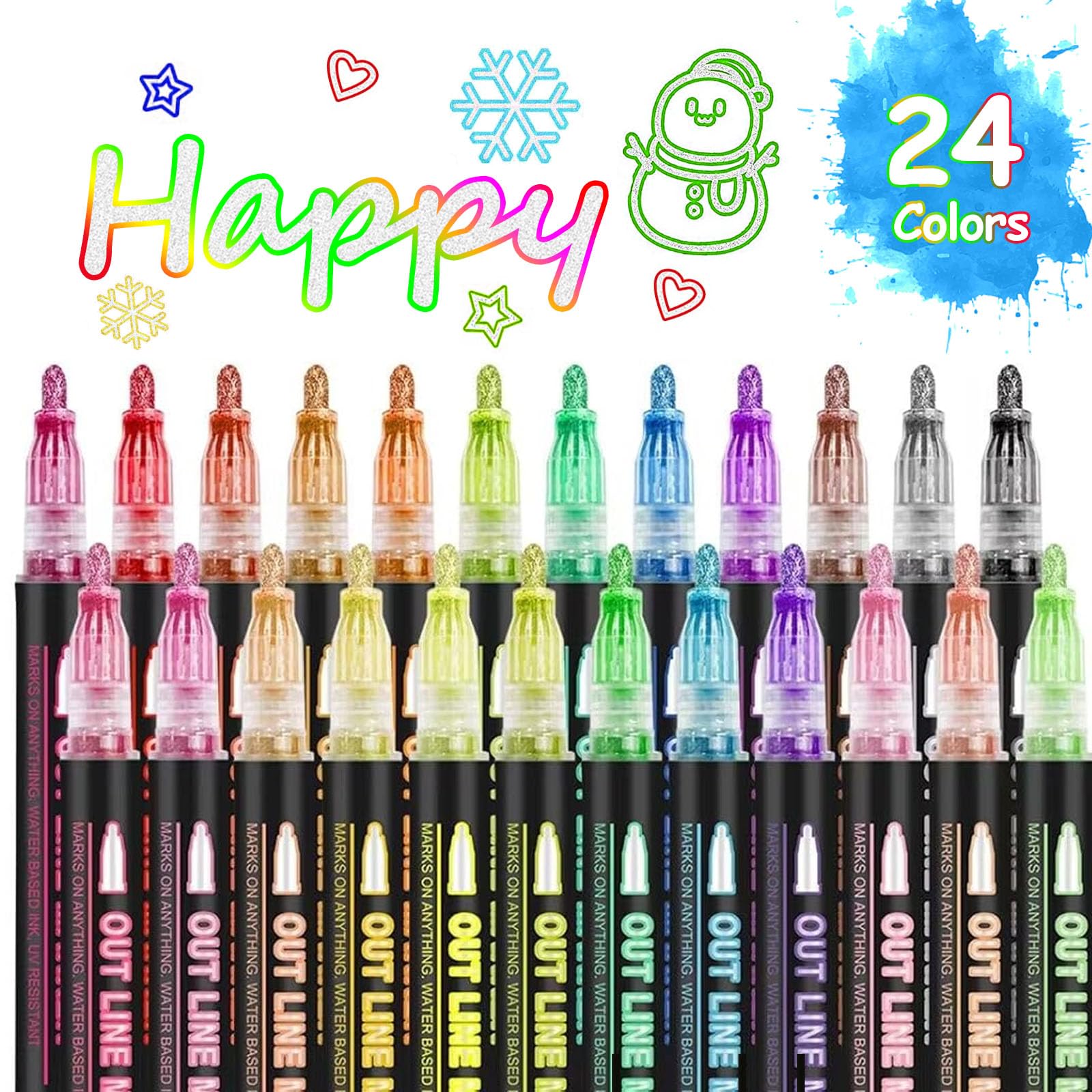 Photo 1 of OUNIY Double Line Outline Markers 24 Colors Super Squiggles Glitter Markers Self Outline Metallic Marker, Doodle Shimmer Marker Drawing Pens for Christmas Greeting Card, Birthday Gift, DIY Art Crafts
