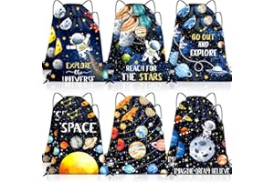 Paterr 12 Pcs Outer Space Party Favors Astronaut Drawstring Backpack for Kids Birthday Astronaut Return Goodie Bags Galaxy Space Gift Bag for Baby Shower Supplies Candy Treat