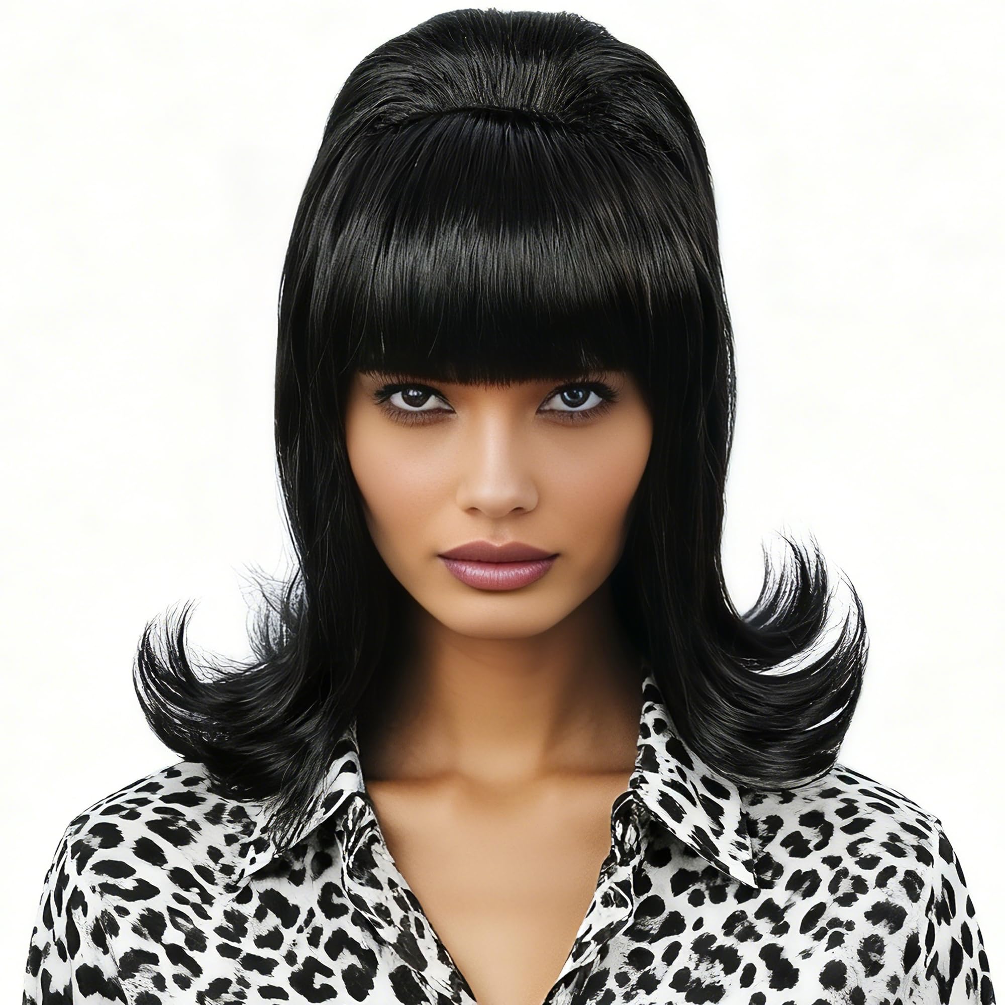 Linfairy Retro Short Black Wig Big Bouffant Beehive Wigs for Women fits 50s 80s Costume