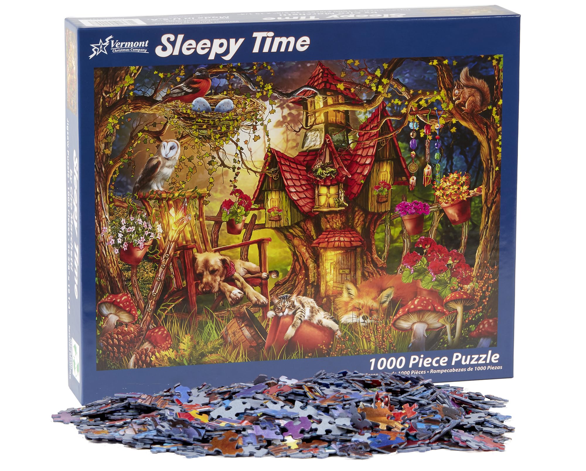 Vermont Christmas Company Sleepy Time Jigsaw Puzzle - Fully Interlocking & Randomly Shaped 1000 Piece Jigsaw Puzzles for Adults - Durable Adult Jigsaw Puzzles for The Whole Family (26 5/8