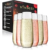 Vivocci Unbreakable Tritan Plastic Stemless Champagne Flutes 8.5 Oz - Reusable Glassware - Ideal for Mimosas, Cocktails & Sparkling Wine - Dishwasher-Safe - Wedding & Birthday Party Glasses - Set of 6