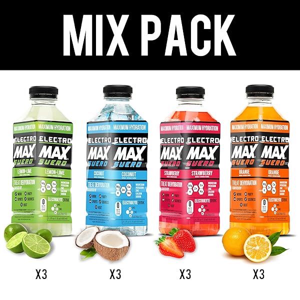 ELECTROMAX SUERO – ZERO SUGAR ELECTROLYTE DRINK – 12-PACK MIX (21.3 FL OZ EACH), HYDRATION FOR SPORTS, RECOVERY, AND DAILY USE – MAGNESIUM, POTASSIUM, ZINC, CALCIUM – ZERO CALORIES. (MIX PACK)