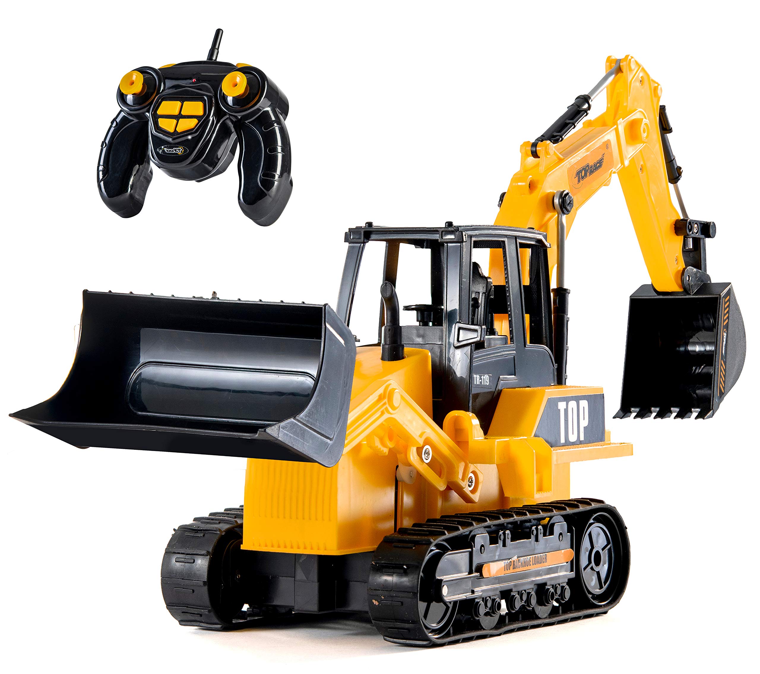 Top Race 8-Channel RC Excavator Tractor - Fully Functional Backhoe Loader with Lights and Sound - Remote Control Construction Digger Toy for Kids Ages 3+