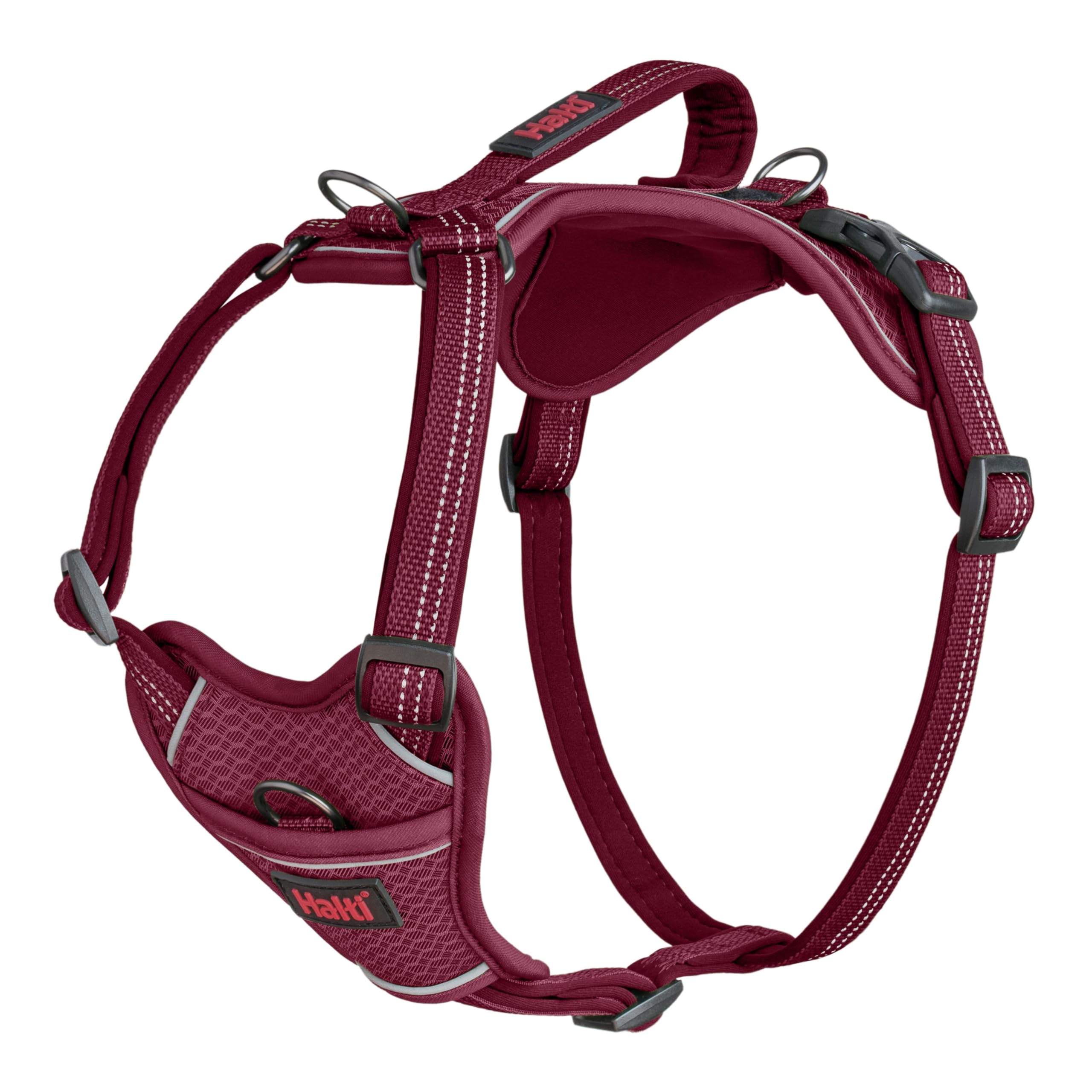 Halti Anatomy Dog Harness with Handle - Provides Your Dog Freedom of Movement for Comfortable Walking. 3 Lead Attachment Points, Neoprene Padded, Adjustable, and Reflective (Size Medium, Magenta)
