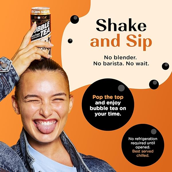 INOTEA BUBBLE TEA WITH TAPIOCA PEARLS – DELICIOUS, INSTANT BOBA TEA – READY-TO-DRINK BLACK MILK TEA – COMES IN LARGE 16.6 OZ CANS – ENJOY REAL BOBA WITHOUT THE LONG LINES – BROWN SUGAR – 12 PACK