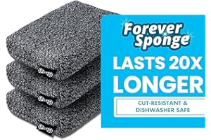 Grill Rescue Heavy Duty Kitchen Sponge - Lasts 20x Longer, Scratch-Free, Safe for Non-Stick Cookware - Cut Resistant, Versatile Household, Bathroom & Outdoor Cleaning Supplies (3, Grey)