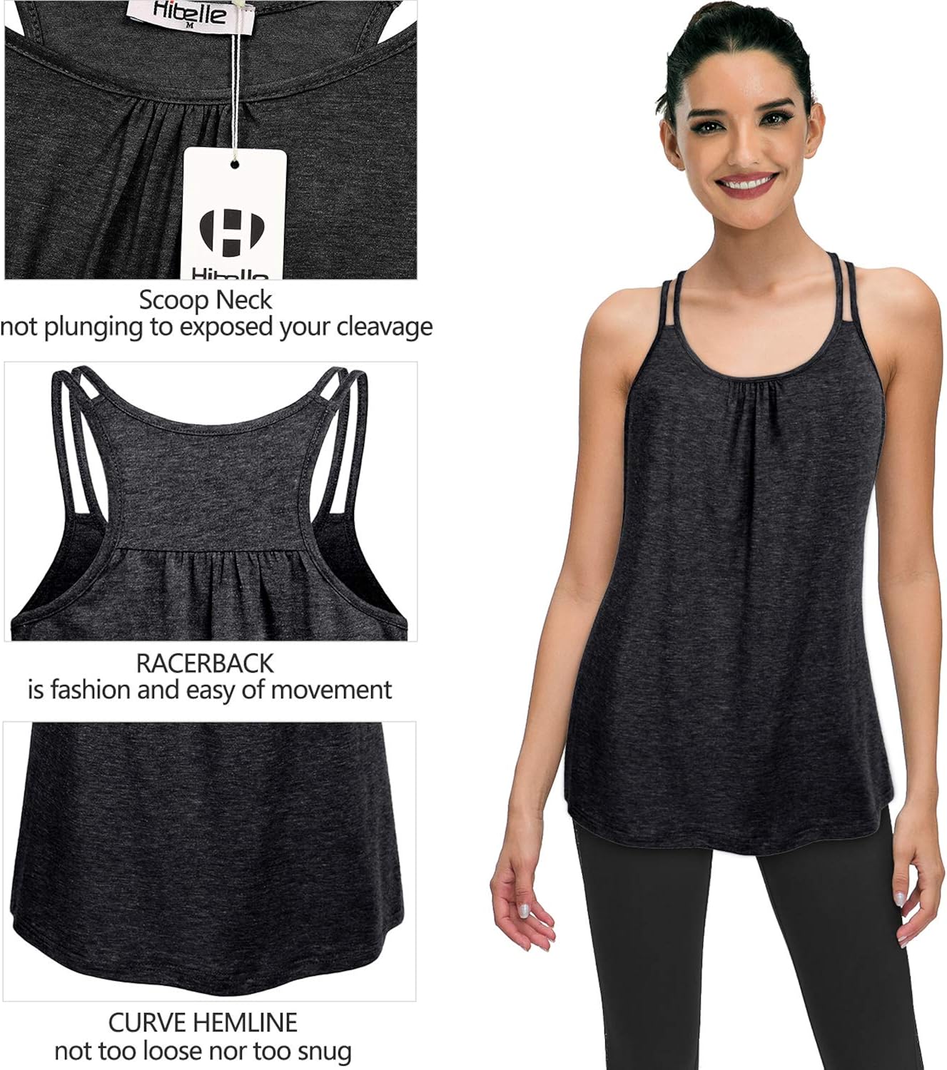Hibelle Womens Scoop Neck Cute Racerback Yoga Workout Tank Top: Clothing