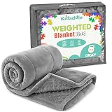 XL Weighted Blanket for Kids 5lb (Grey) 36x48 Inch, Plush Minky Kids Blanket with Travel Bag, Blanket for Ages 4 to 10