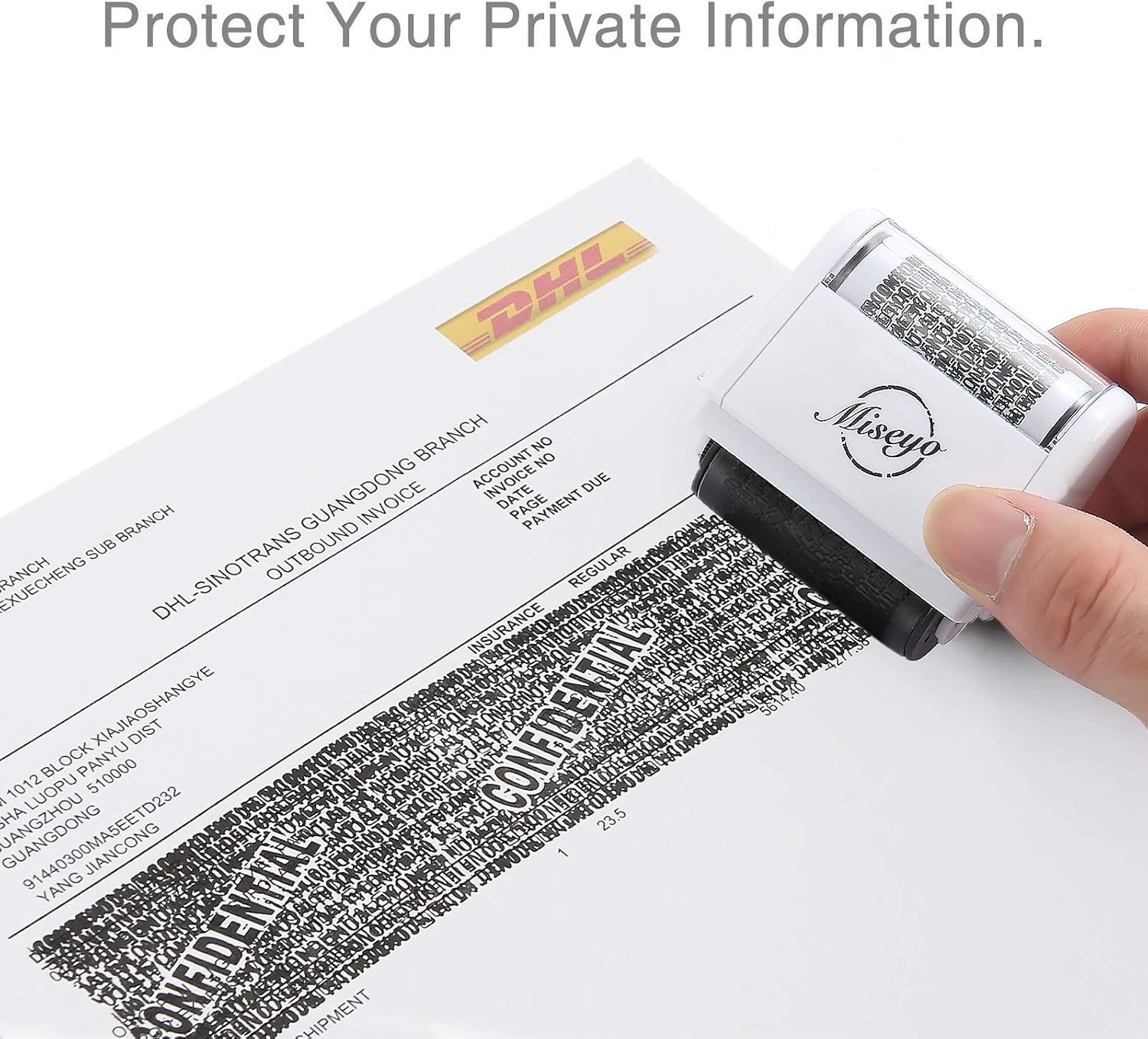 Miseyo Identity Theft Protection Roller Stamp Set - White (6 Refill Ink Incleded), Stamp+6 Refills - Image 5